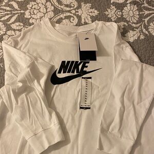 Nike White Long Sleeve Tee with Black Logo. Kids XL